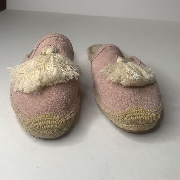 Soludos peony/pink suede tasseled espadrille mules - Picture 4 of 6